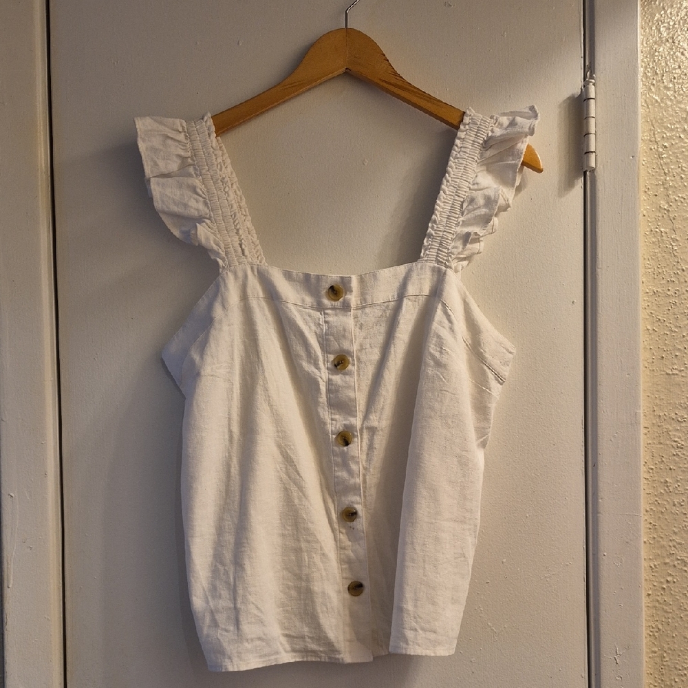 J. Crew White Ruffled-Strap Button Front Camisole